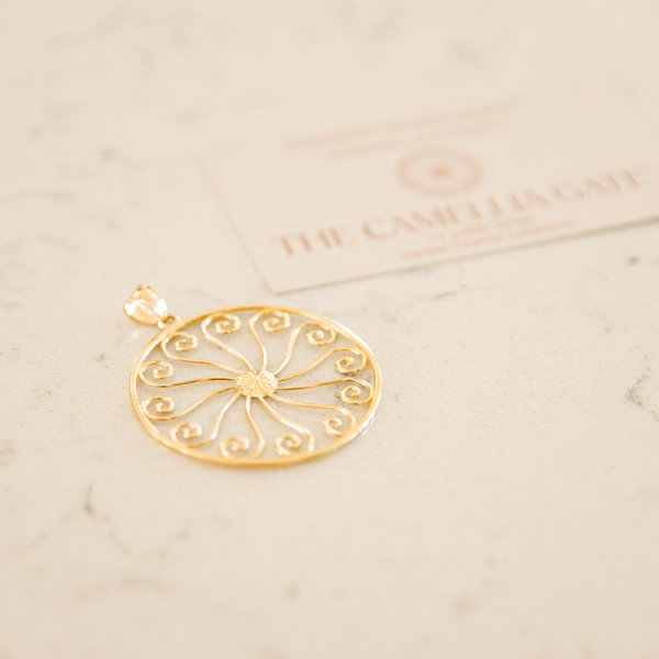 14K Yellow Gold Camellia Gate Pendant