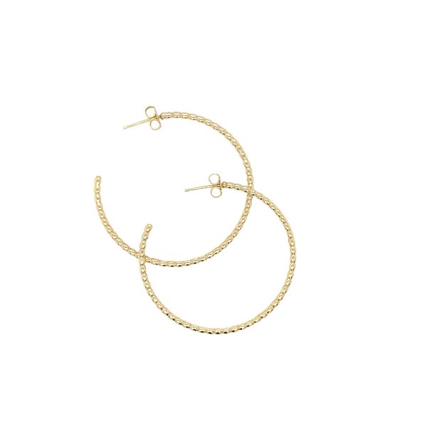 14K Yellow Gold GC Charleston Rice Bead Hoop Earrings