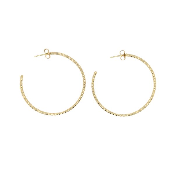 14K Yellow Gold GC Charleston Rice Bead Hoop Earrings