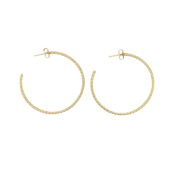 14K Yellow Gold Gold Creations Charleston Rice Bead Hoop Earrings