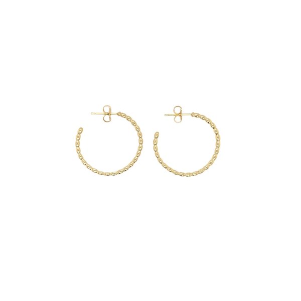 14K Yellow Gold GC Charleston Rice Bead Hoop Earrings