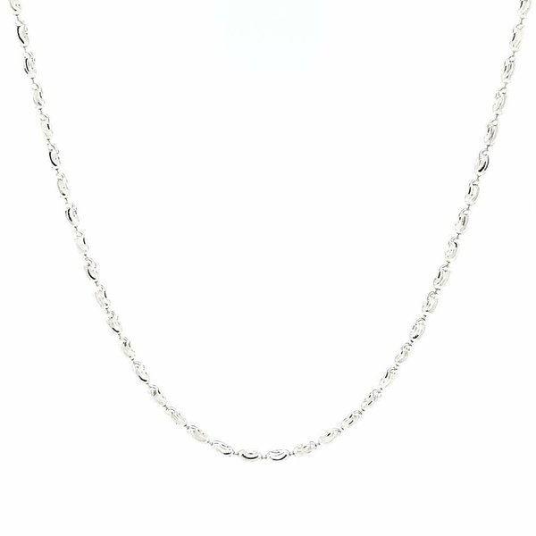 14K White Gold Diamond Cut Charleston Rice Bead Necklace