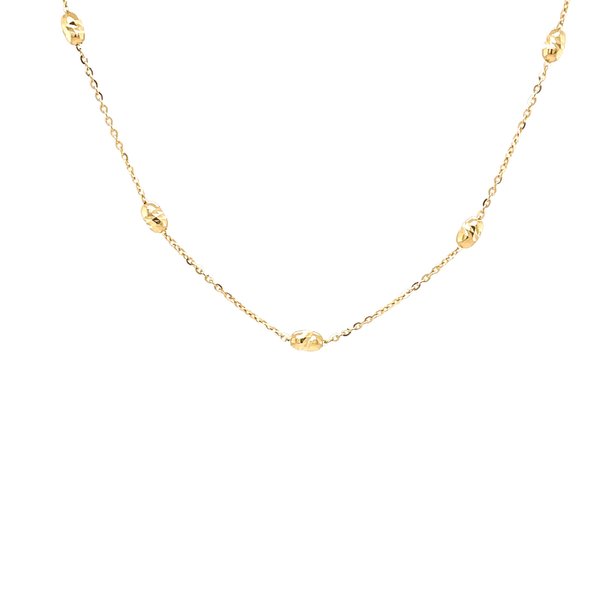 14K Yellow Gold Diamond Cut Charleston Rice Bead Station Necklace