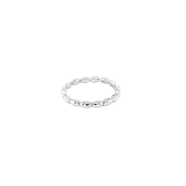 14K White Gold GC Rice Bead Stackable Ring