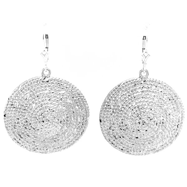 Sterling Silver Round Diamond Cut Sweetgrass Dangle Earrings