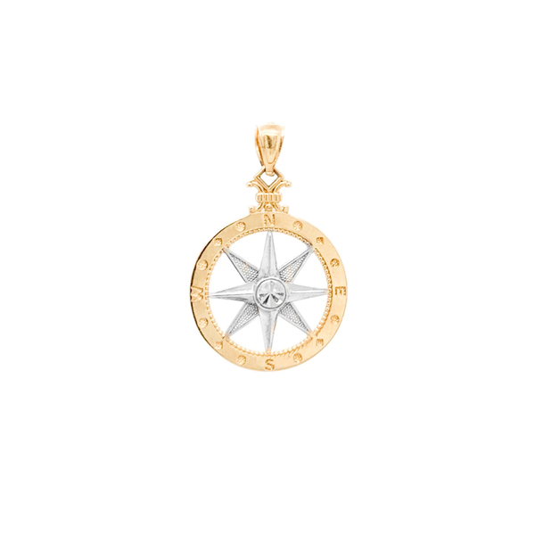 14K Yellow & White Gold Diamond Cut Compass Rose Pendant