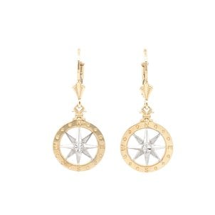 14K Yellow & White Gold Small 14mm Compass Rose Earrings