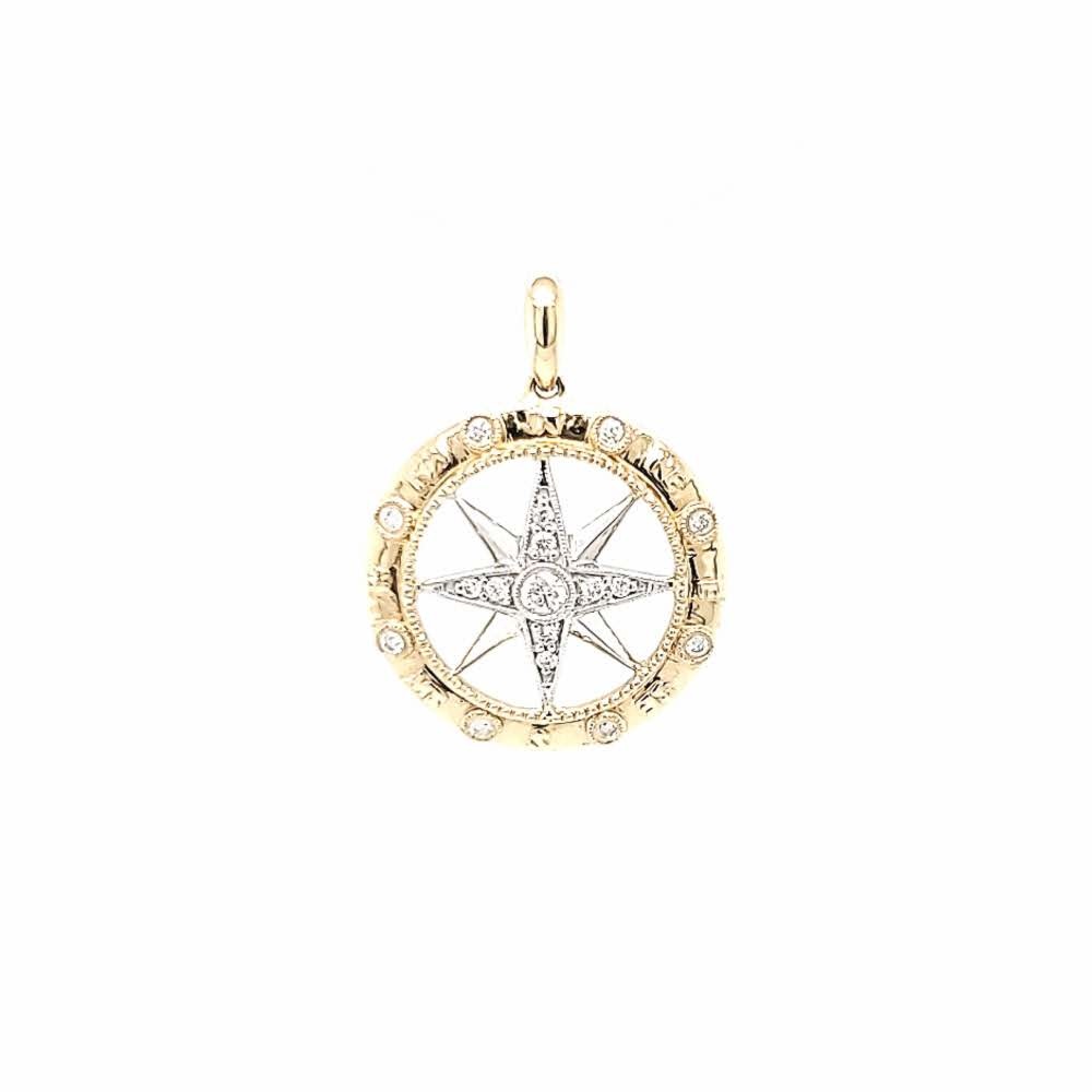 14KYW .18ct Diamond Compass Rose Pendant - Gold Creations