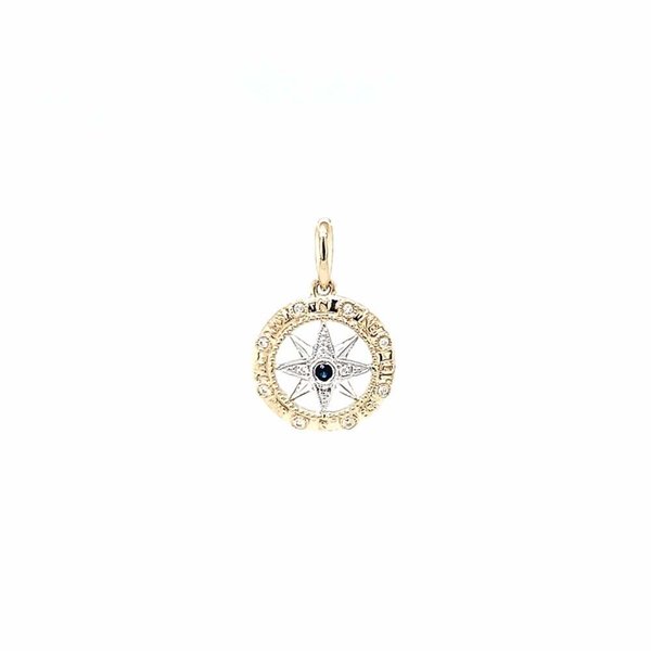 14K Yellow & White Gold Sapphire & Diamond Small Compass Rose Pendant