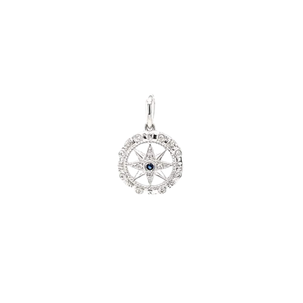 14K White Gold Sapphire & Diamond Compass Rose Small Pendant