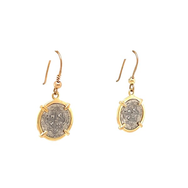 14K Yellow Gold Authentic Silver Replica Atocha Coin Earrings