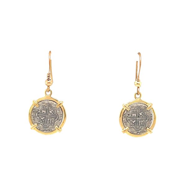 14K Yellow Gold Authentic Silver Replica Atocha Coin Earrings