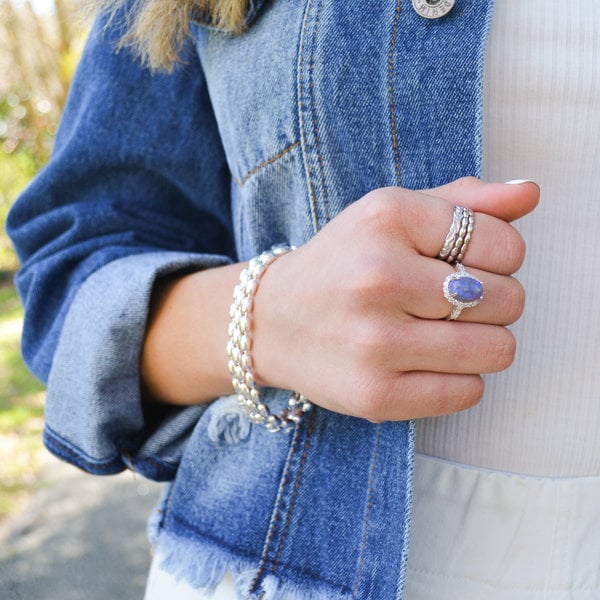 14K White Gold GC Rice Bead Stackable Ring