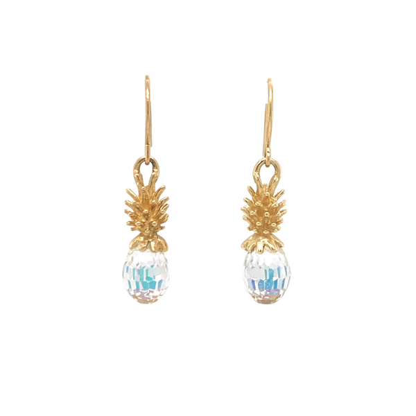 14K Yellow Gold Austrian Crystal Pineapple Drop Earrings