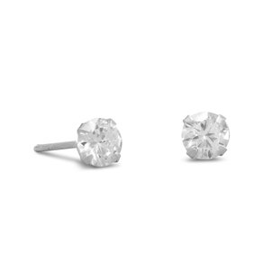 SS Round Cubic Zirconia Stud Earrings