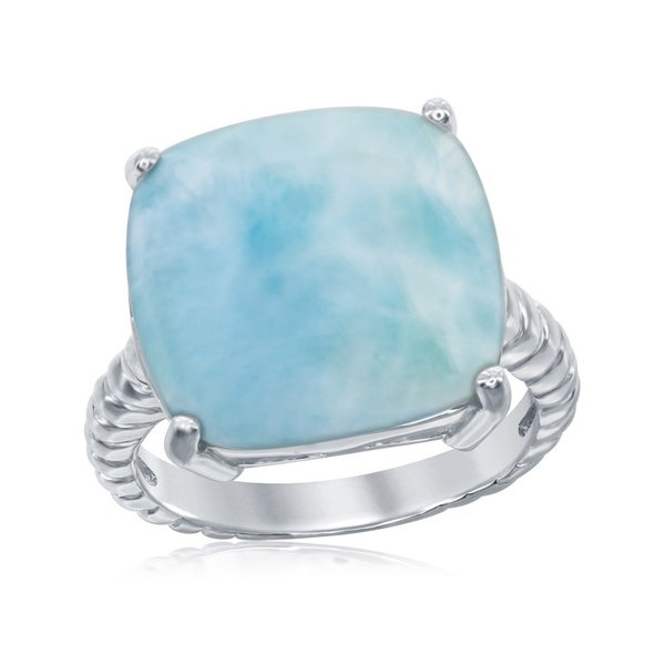 Sterling Silver Square Cut Larimar Rope Ring