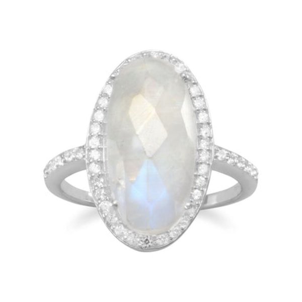 Sterling Silver Rainbow Moonstone w/ Halo Ring