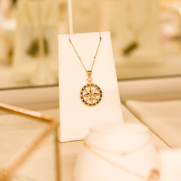14K Yellow & White Gold Diamond Cut Reversible 3D Compass Rose Pendant