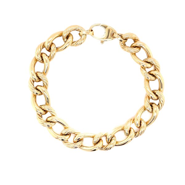 14K Yellow Gold Mixed Link Bracelet Size 7.5"