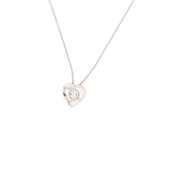 14K White Gold 1950's Diamond Heart Necklace 18"