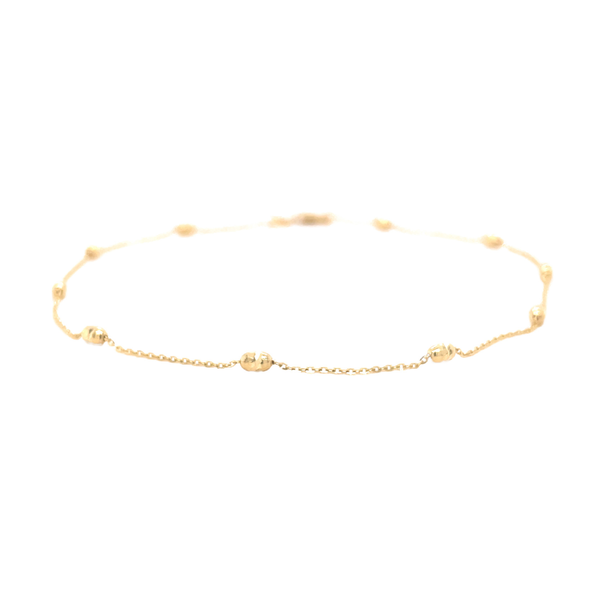 14K Yellow Gold Diamond Cut Rice Bead Station 10" Anklet