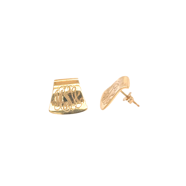 14K Yellow Gold GC Mini Slide Earrings with Hand Engraving