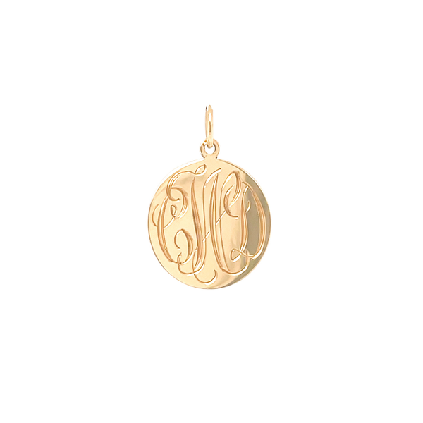 Gold Creations 14K Yellow Gold Small .035 Gauge 18mm Monogram Circular Disc  With Hand Engraving