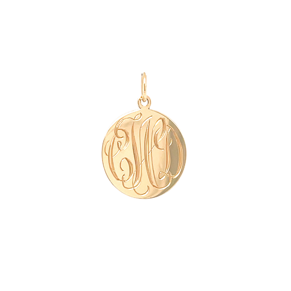 14K Yellow Gold Small .035 Gauge 18mm Monogram Circular Disc With Hand Engraving