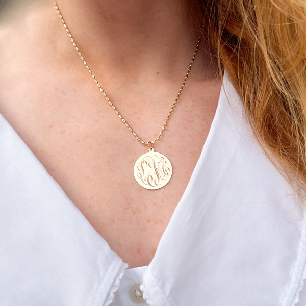 14K Yellow Gold 25mm Monogram 27 Gauge Disc With Hand Engraving