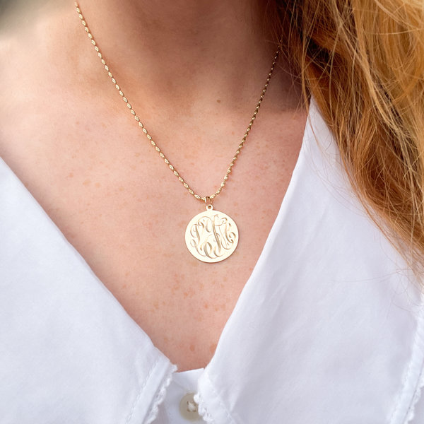 14K Yellow Gold 25mm Monogram Disc 27 Gauge