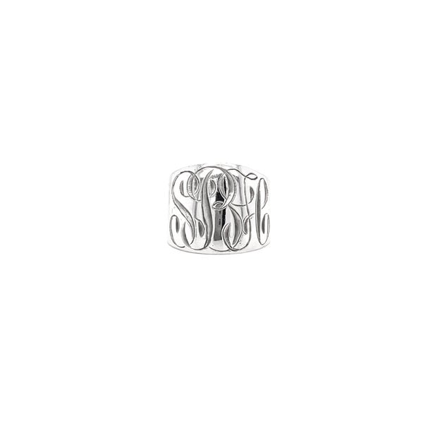 Sterling Silver GC Medium Cigar Band Ring with Hand Engraving