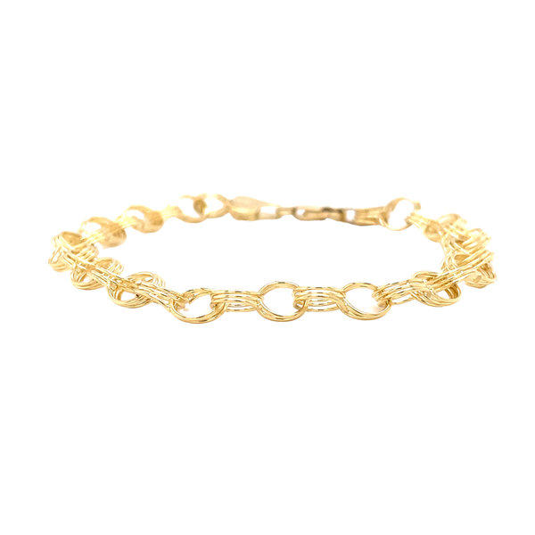 14K Yellow Gold 7mm Triple Link Charm Bracelet 7"