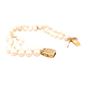 14K Yellow Gold GC Pearl Wedding Bracelet 7"