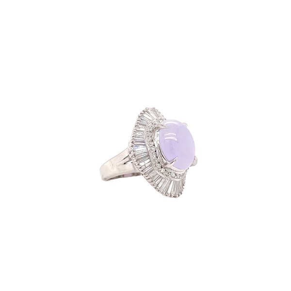 Platinum 5.63 Carats Lavender Jade & 1.38 Carats Diamond Ballerina Ring Size 5