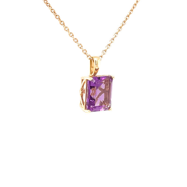 14K Yellow Gold Solitaire Amethyst Necklace 18"