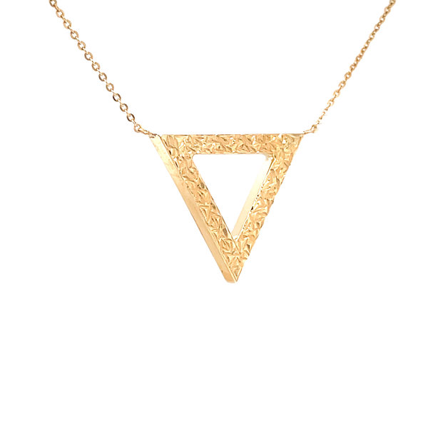 14K Yellow Gold Reversible Hammered/Polished Triangle Necklace 16"