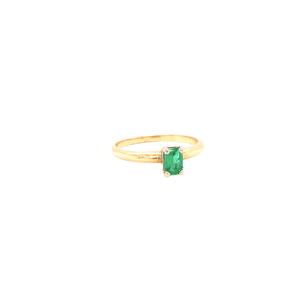 14K Yellow Gold Estate 1960's .40ct Natural Emerald Solitaire Ring Size 8.75