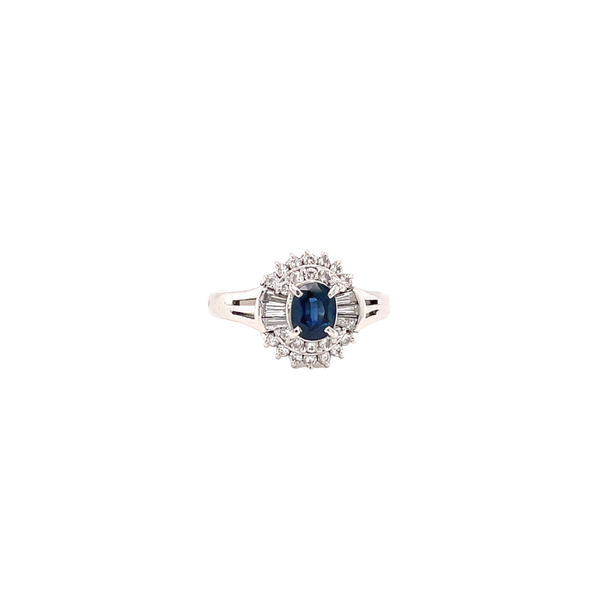 Platinum .50 Carats Oval Sapphire & .36 Carats Diamond Ring Size 6.75
