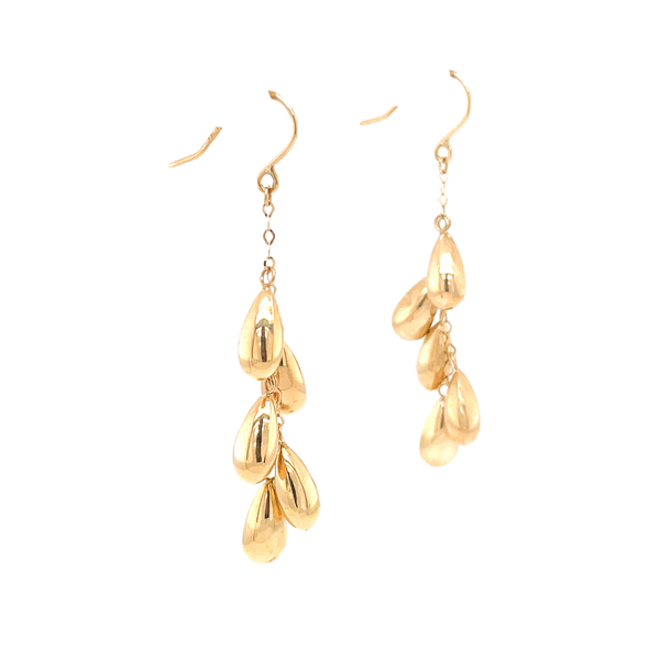 10K Yellow Gold 5 Rice Bead Drop Dangle Earrings