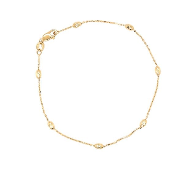 14K Yellow Gold Diamond Cut Rice Bead Station  Bracelet