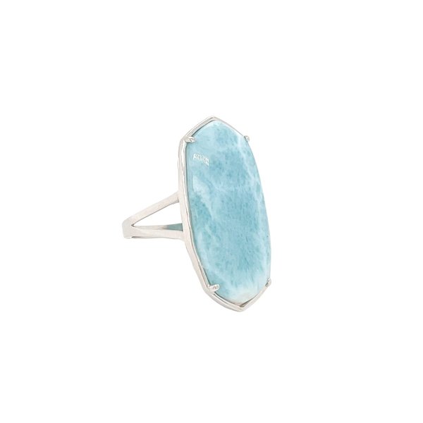 Sterling Silver Long Hexagon Larimar Ring