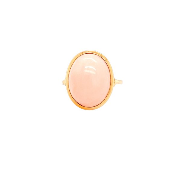 18K Yellow Gold Estate 1960's Pale Cabochon Coral Ring Size 6