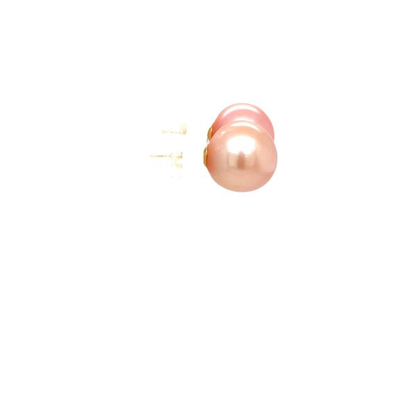 14K Yellow Gold Pink Freshwater Pearl 12-13mm Post Earrings