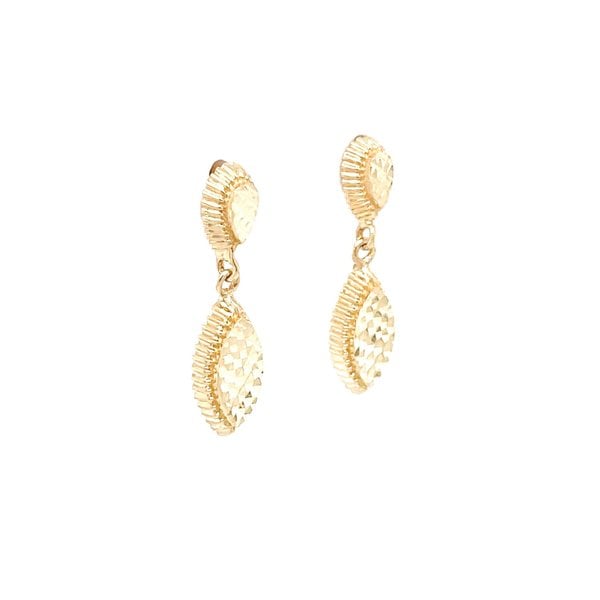 14K Yellow Gold Diamond Cut Marquise & Pear Shaped Post Dangle Earrings