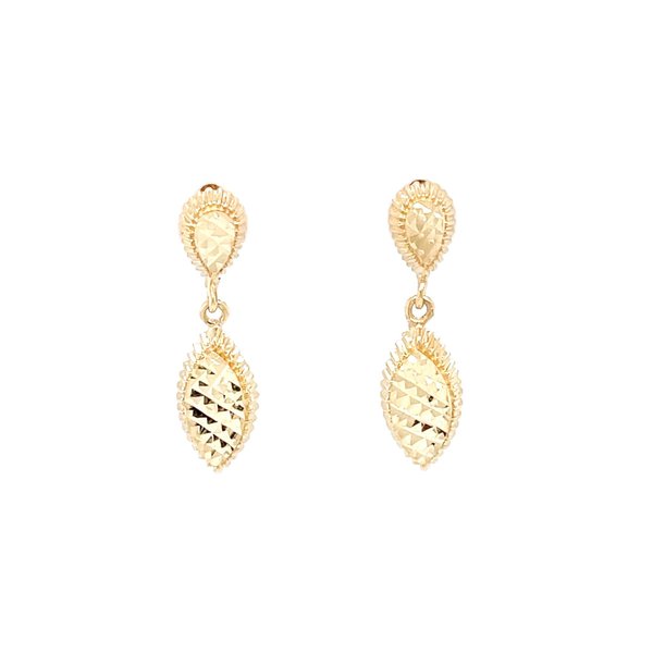 14K Yellow Gold Diamond Cut Marquise & Pear Shaped Post Dangle Earrings