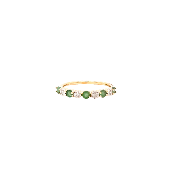 10K Yellow Gold .30 Carats (5) Emerald & .07 Carats (4) Diamond Band Size 7