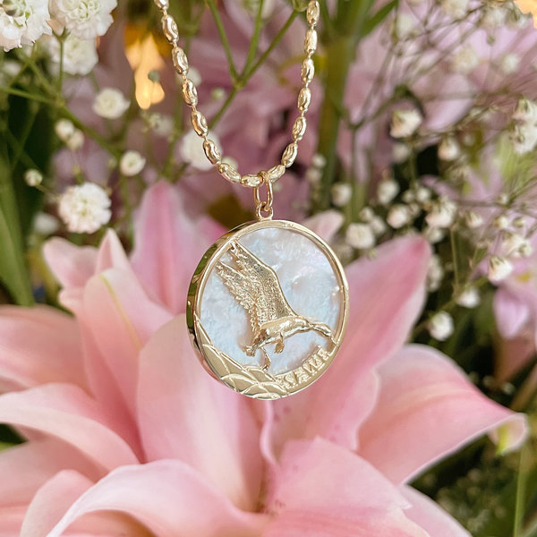 14K Yellow Gold GC Original SEWE Mother of Pearl Pendant