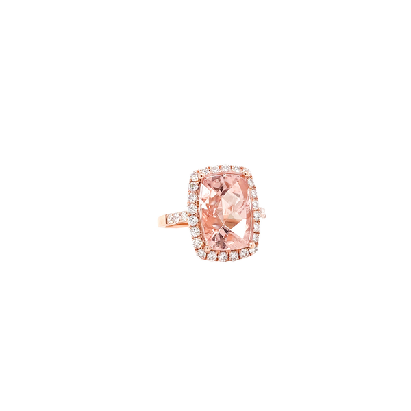 14K Rose Gold Elongated Cushion Morganite Diamond Ring Size 6.5