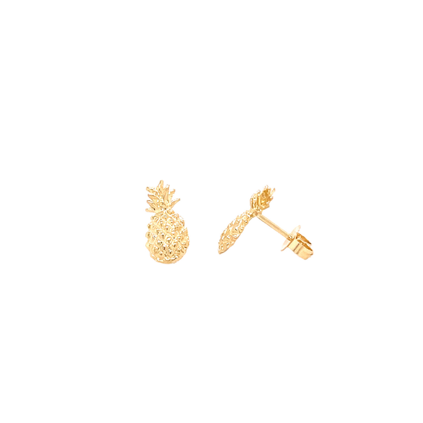 14K Yellow Gold Small Pineapple Post Earrings