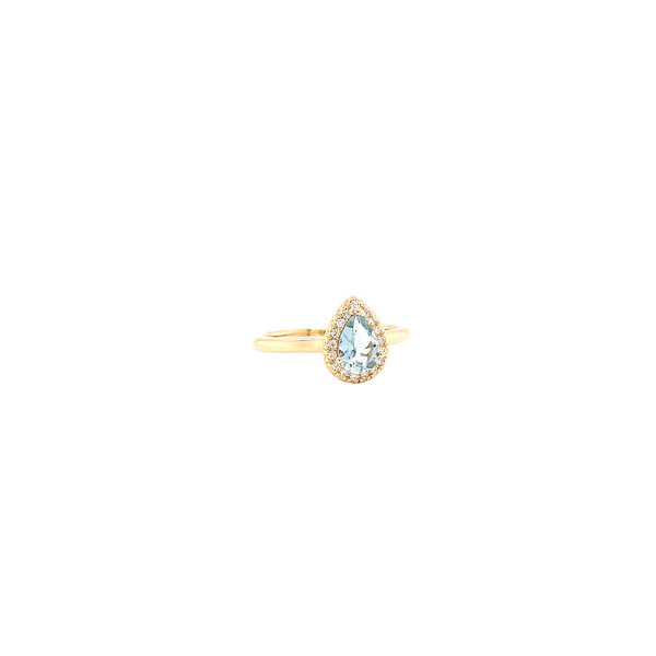 14K Yellow Gold Pear Aqua & Diamond Ring Size 6.75